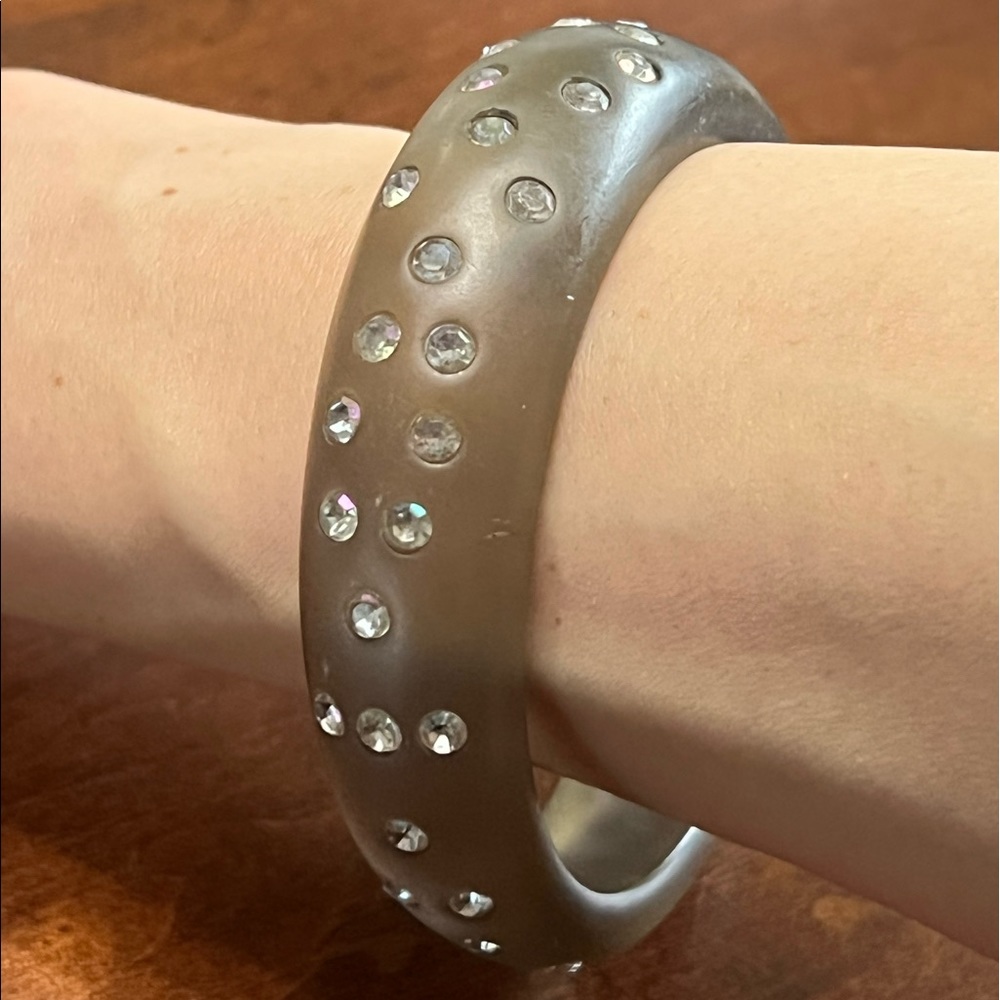 Vintage Plastic Bangle Bracelet with Rhinestones